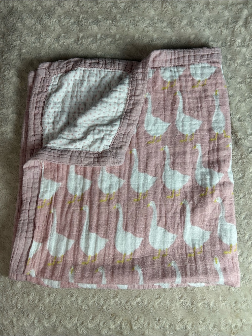 Milkbarn Pink Goose Duck Lovey Security Blanket Muslin White Polka Dots Geese